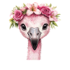 Flamingo with flower wreath