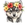 Husky Welpe mit Blumen