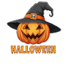 Spooky Halloween Jack-o'-lantern with witch hat