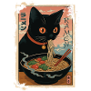 Chat noir dégustant ramen japonais