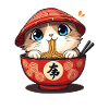 Japanese Ramen Eating Kitten