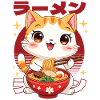 Kitten with ramen in kawaii style