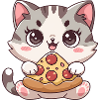 Chat mignon mangeant une pizza