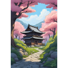 Japanese Temple among Cherry Blossoms