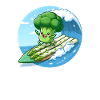 Broccoli surfs on asparagus