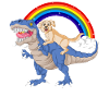 Whimsical Dinosaur & golden retriever Rainbow 