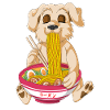 Charming golden retriever Enjoying Ramen Bowl