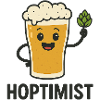 Happy beer glass with hops