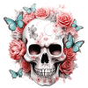 Crâne, Crâne, Roses, Fleurs, Papillons