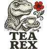 Dinosaurier mit Tee und Blumenakzent