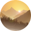 Mountains at Sunrise with Radiant Sun