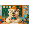 Cute Bear with Glasses in Classroom