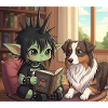 Anime mit Hund im Bücherzimmer