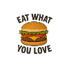 Humorous burger motif with saying