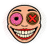 Smiling mascot with Donut and Kake