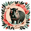Whimsical Hippo Floral Portrait