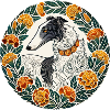 Eleganter Windhund mit Blumenkranz