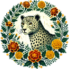 Elegant Leopard with Floral Frame