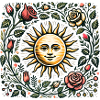 Sun and Floral Botanical Illustration