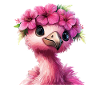 Flamingo with flower wreath