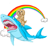 Whimsical Golden doodle and Mythical Shark