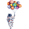 Astronaute tenant des ballons planétaires