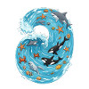 Sea wave with sea creatures