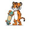 Artistic tiger with skateboard