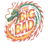 Dragon motif with fire and lettering