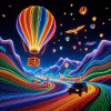 Dreamlike ride in a luminous balloon