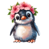Pinguin mit Blütenkranz