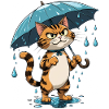 Kitten with umbrella in the rain