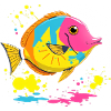 Bunte Fischcollage mit Neon-Details