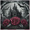Dark Castle with Roses and Bats