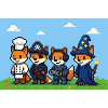Pixelart Fuchsgruppe in Fantasiewelt
