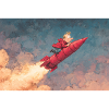 Whimsical Rocket Ride Illustration