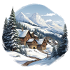 Alpine huts in winter panorama