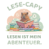 Capybara reading between stacks of books