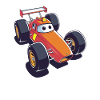 Cartoon racing car with big eyes