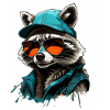 Cooler Waschbär mit Sonnenbrille und Cap