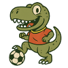 Happy dinosaur with soccer ball