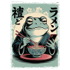 Funny frog, grumpy, Japanese art, ramen