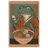 Funny frog, grumpy, Japanese art, ramen