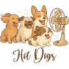 Lustige Hunde mit Ventilator - Hotdogs