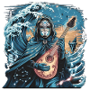Mystic Ocean Wave with Ghostly Musician