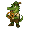 Crocodile in Tracht mit Breze