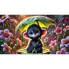 Little monkey under a glowing umbrella