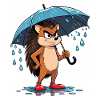 Cartoon hedgehog with umbrella