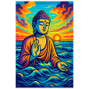 Vibrant Buddha in Ocean Sunset