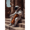 Astronaut with Cello on Ancient Steps